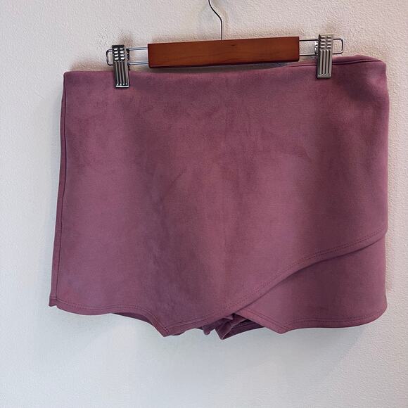 Blue Blush Shorts Skort Tea Rose Pink Micro Suede Mini Skirt Overlapped Stretchy - Picture 1 of 5